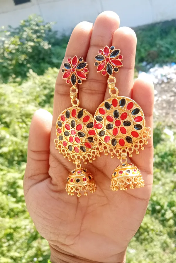 Assamese_Traditional_Red_Black_Jhumka_Earring_Copper_Jhumki_Earring_For_Girls_&_Women